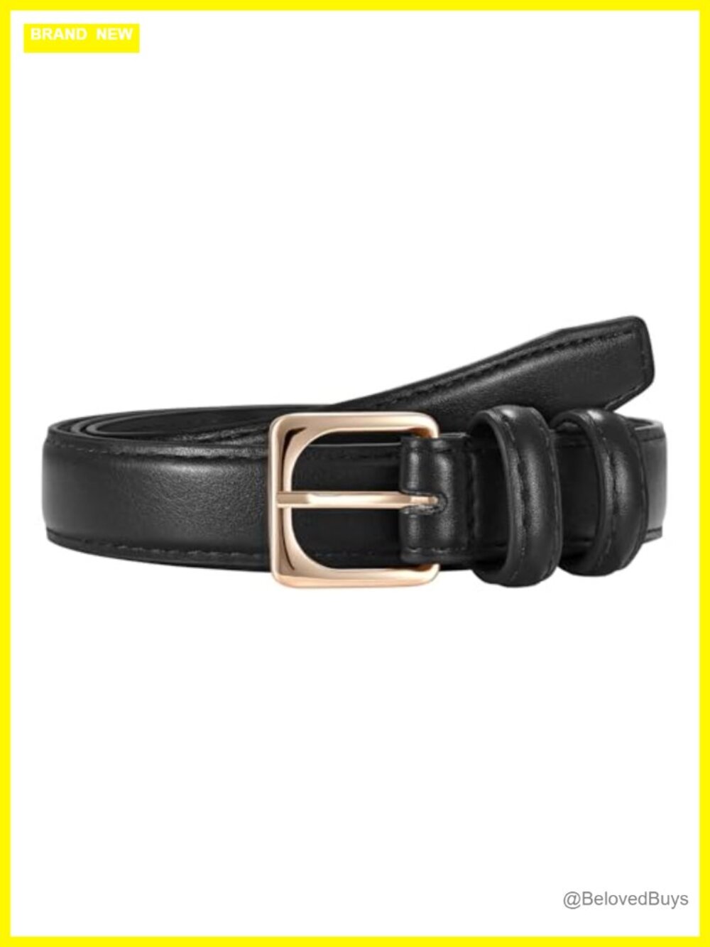 Women's Faux Leather Skinny Belt with Gold Buckle